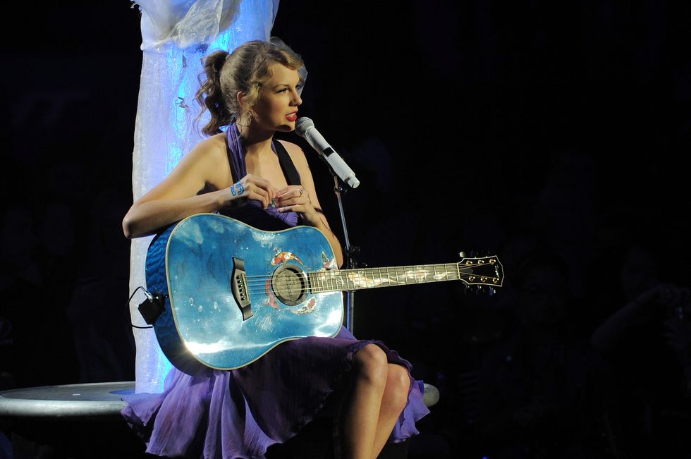 NEW YORK, NY - NOVEMBER 22: Taylor Swift performs onstage during the 'Speak Now World Tour' at Madison Square Garden on November 22, 2011 in New York City. Taylor Swift wrapped up the North American leg of her SPEAK NOW WORLD TOUR with two sold-out shows at Madison Square Garden this week. In 2011, the tour played to capacity crowds in stadiums and arenas over 98 shows in 17 countries spanning three continents, and will continue in 2012 with shows Australia and New Zealand.