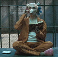 suicide squad, harley quinn, reading, drinking tea gif