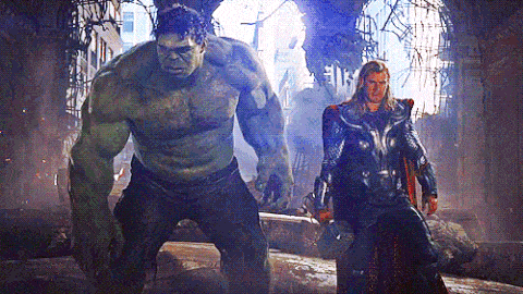 Mark Ruffalo's The Hulk punching Chris Hemsworth's Thor in Marvel's The Avengers (or Avengers Assemble, if you must)