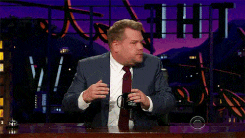 James Corden spits out his water (GIF)