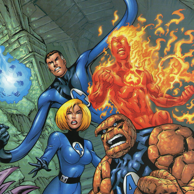 the fantastic four from the heroes return 90s reboot, as drawn by alan davis