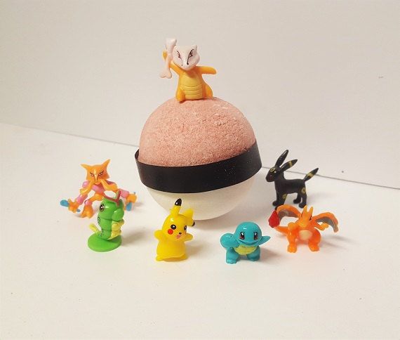 I present to you; Pokeball bubble-bath bombs. Mystery pokemon toy