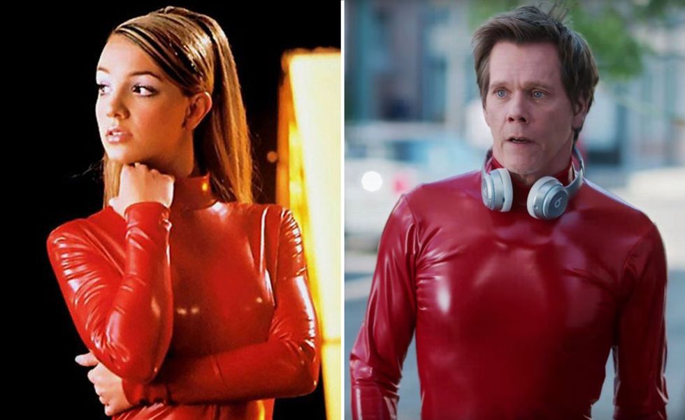 Watch Kevin Bacon squeeze into Britney Spears's 'Oops!' catsuit - but ...