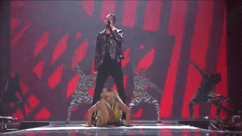 Britney Spears and G-Eazy performing at the MTV VMAs