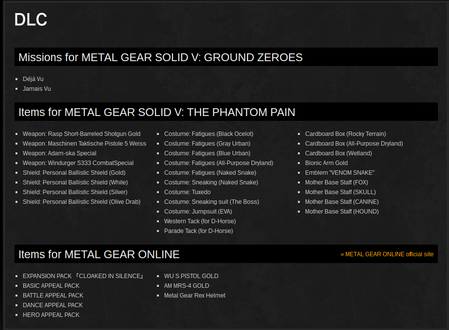 Metal Gear Solid V: The Phantom Pain - Costume & Tack Pack