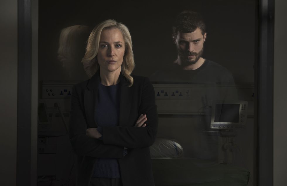 Gillian Anderson as Stella Gibson and Jamie Dornan as Paul Spector in The Fall series 3 on BBC Two