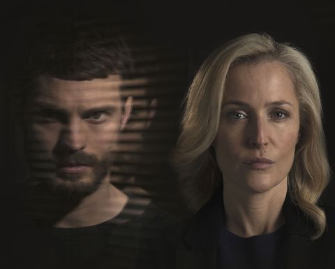 Jamie Dornan as Paul Spector and Gillian Anderson in The Fall series 3 on BBC Two