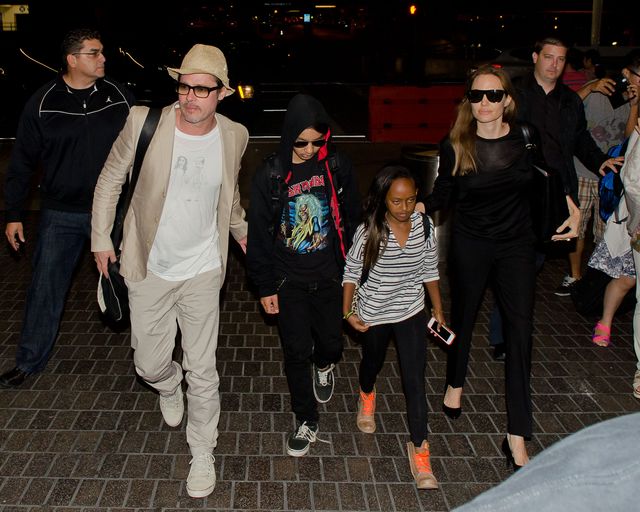 Angelina Jolie At LAX With Sons Maddox And Knox