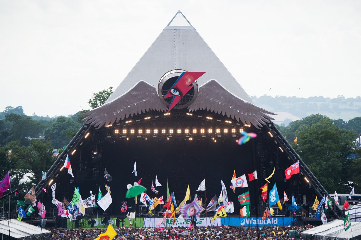 GLASTONBURY, ENGLAND - JUNE 25: A general view of the Pyramid Stage at Glastonbury Festival 2016 at Worthy Farm, Pilton on June 25, 2016 in Glastonbury, England.