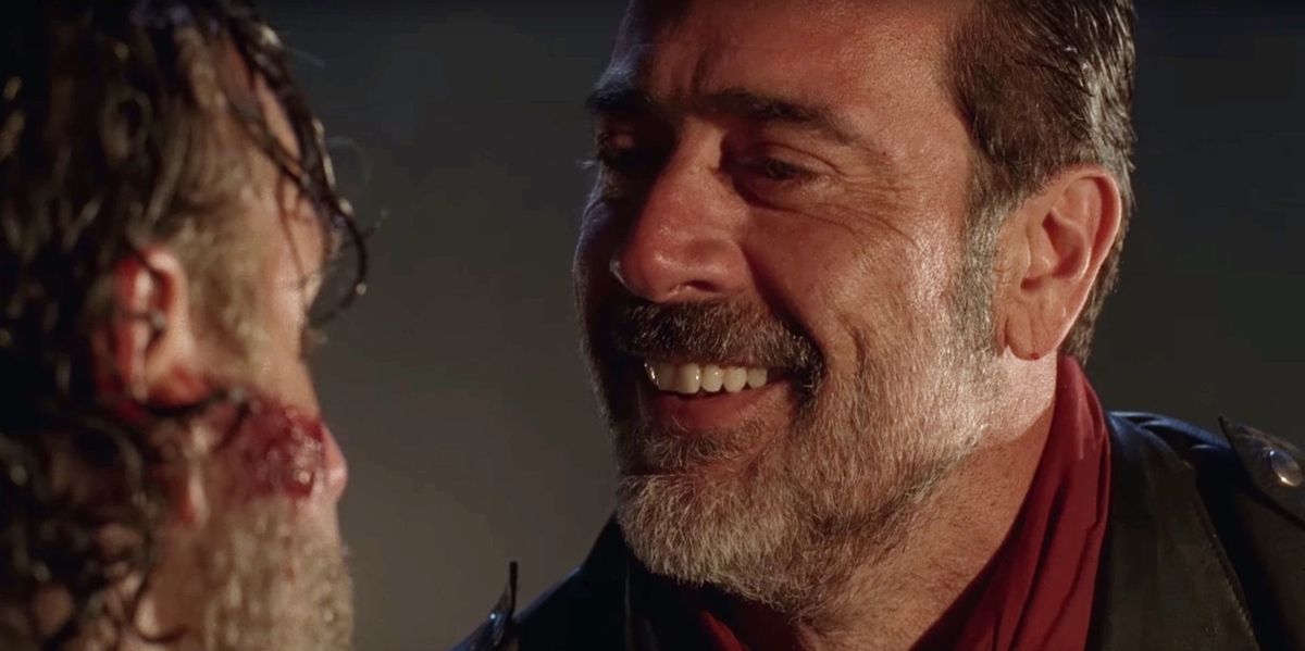 Negan grins in The Walking Dead season 7 premiere