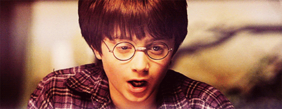 Daniel Radcliffe as shocked Harry Potter