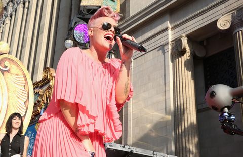 Pink, P!nk, performing at the premiere of Alice Through the Looking Glass, California