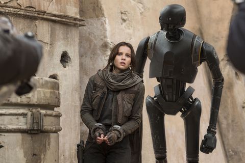 star wars, rogue one, felicity jones as jyn erso, and k 2so