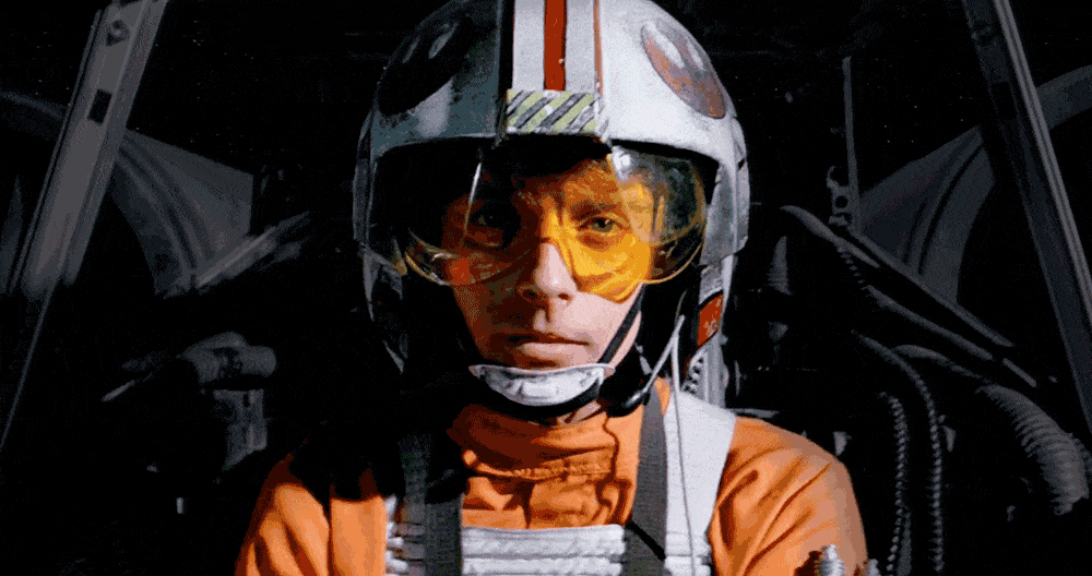 Mark Hamill as Luke Skywalker in his X-Wing in "A New Hope"
