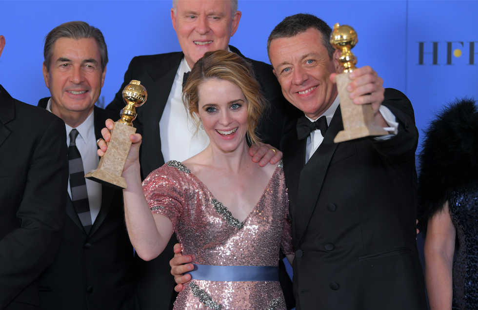 Claire Foy and Peter Morgan at Golden Globes