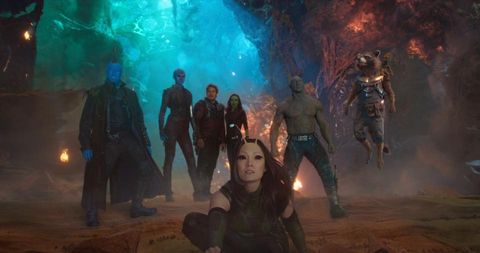 Guardians of the Galaxy Vol 2 cast Mantis, Star-Lord, Yondu, Gamora, Groot, Rocket, Drax