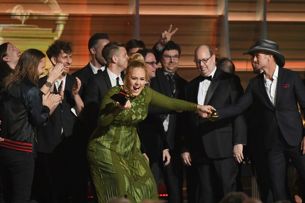 Adele accepts the award for Album of the Year for '25' onstage during the GRAMMY Awards