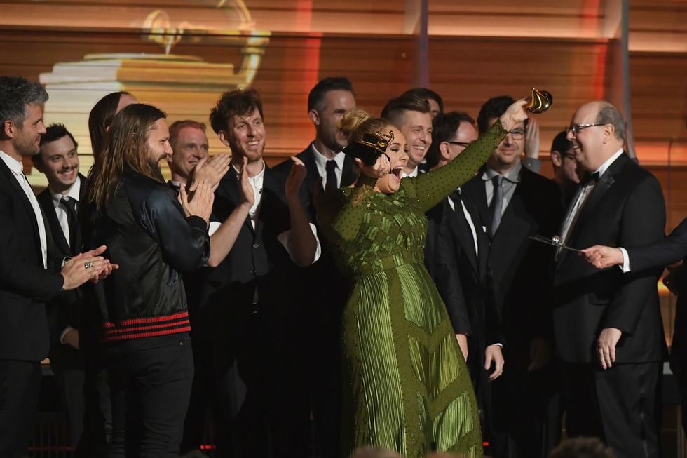 Adele accepts the award for Album of the Year for '25' onstage during The 59th GRAMMY Awards