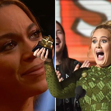 Beyonce cries, Adele breaks Grammy award to share with her