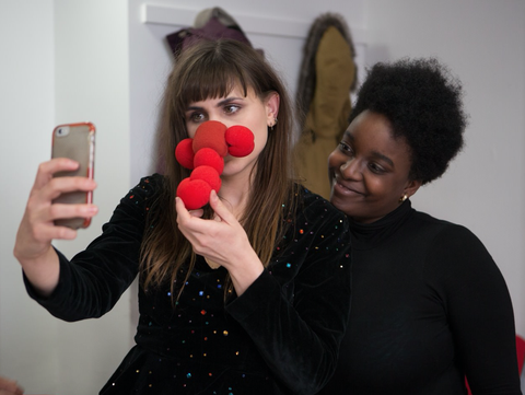 Natasia Demetriou and Lolly Adefope in Comic Relief video