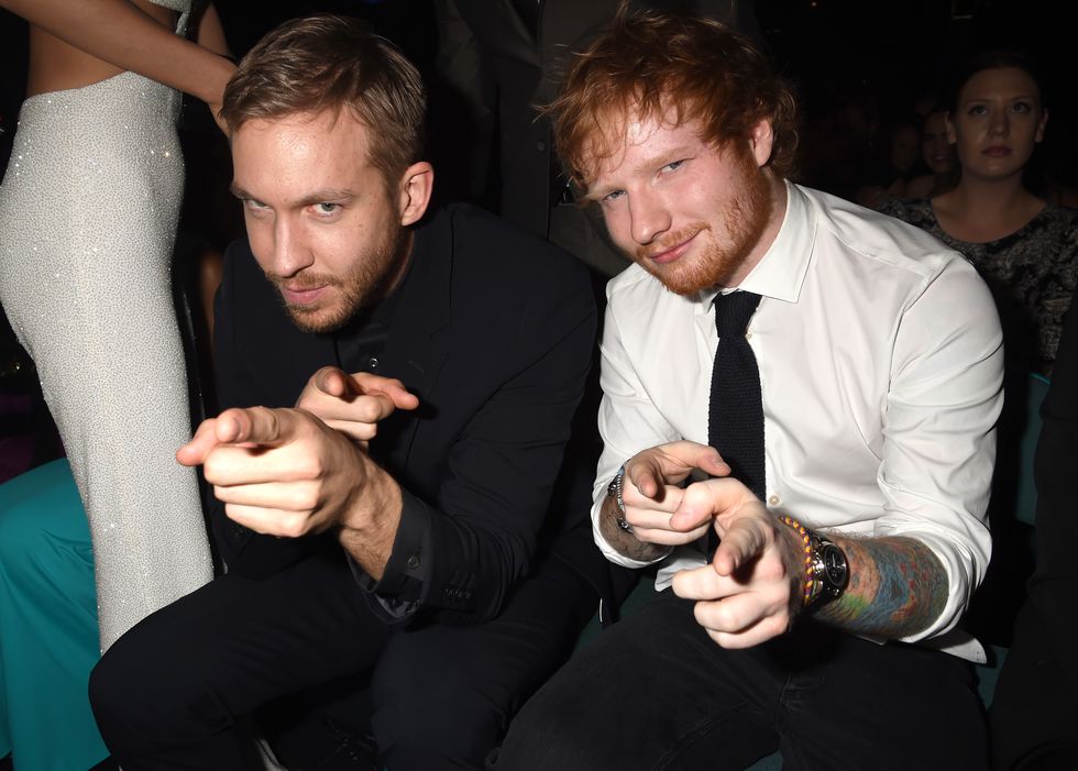 Calvin Harris and singer Ed Sheeran attend the 2015 Billboard Music Awards