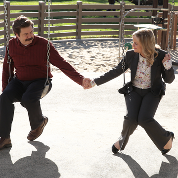Amy Poehler as Leslie Knope, Nick Offerman as Ron Swanson in Parks and Recreation