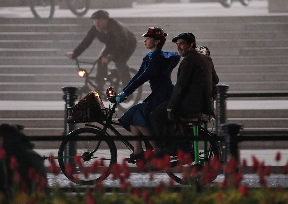 Emily Blunt filming Mary Poppins, London