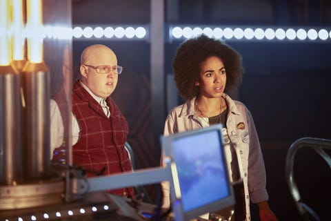Nardole (Matt Lucas) and Bill (Pearl Mackie) in 'Doctor Who' s10e01, 'The Pilot' nardole matt lucas and bill pearl mackie in 'doctor who' s10e01, 'the pilot'