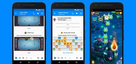 Facebook Messenger games of 8 Ball Pool, Words with Friends and Everwing