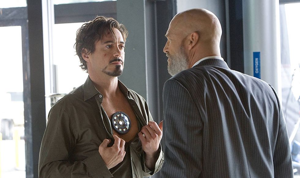 Robert Downey Jr as Iron Man with arc reactor Jeff Bridges