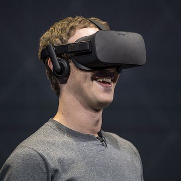Mark Zuckerberg wearing an Oculus Rift