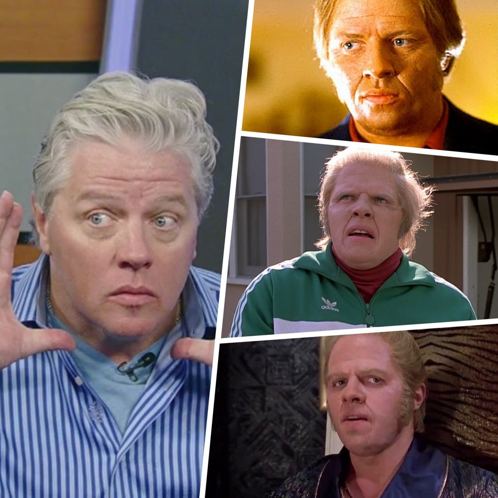 Thomas F wilson as Biff Tannen in Back to the Future - makeup compared to today