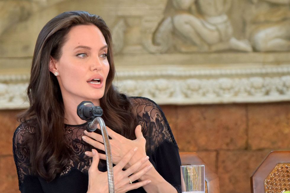 Angelina Jolie speaks to media during a press conference at a hotel in Siem Reap, Cambodia on February 18, 2017