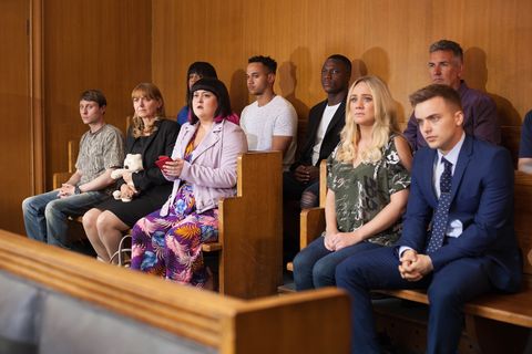 Ste Hay's loved ones watch on at his trial in Hollyoaks