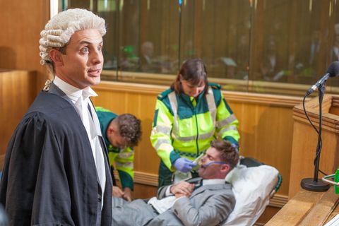 Ste Hay suffers a health scare at his trial in Hollyoaks