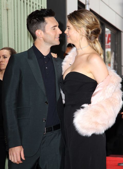Adam Levine and Behati Prinsloo attend the ceremony honoring Adam Levine with a Star on The Hollywood Walk of Fame