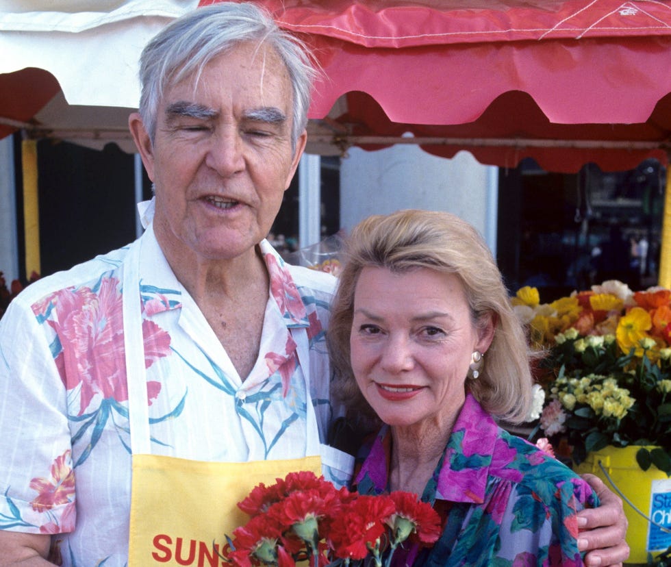 Neighbours stars James Condon and Anne Haddy in 1991