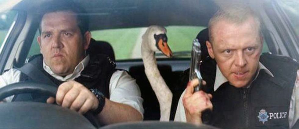 Hot Fuzz, swan chase, Simon Pegg, Nick Frost