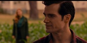 Henry Cavill as the Man of Steel in Justice League film (Amy Adams as Lois Lane also appears)