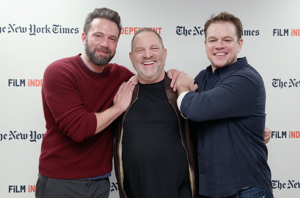 Ben Affleck, producer Harvey Weinstein and actor Matt Damon attend the Film Independent NYC 'Live Read' at NYU Skirball Center