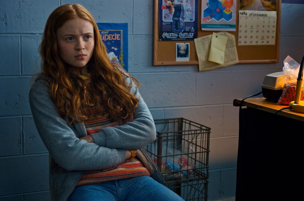 The denim overshirt worn by Max Mayfield (Sadie Sink) in the series Stranger  Things (Season 4 Episode 1)