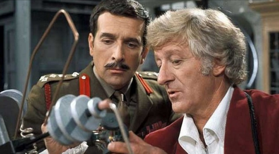 'doctor who' nicholas courtney as brigadier lethbridge stewart, with jon pertwee as the doctor