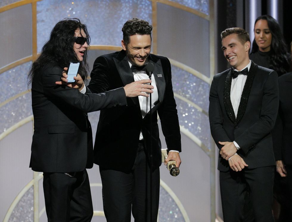 James Franco, with Tommy Wiseau and Dave Franco at the Golden Globes 2018