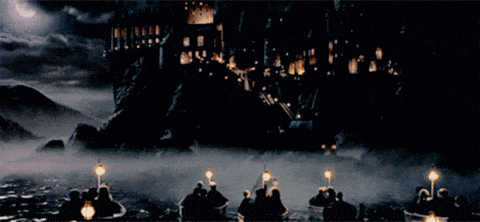 Image result for boat to hogwarts gif