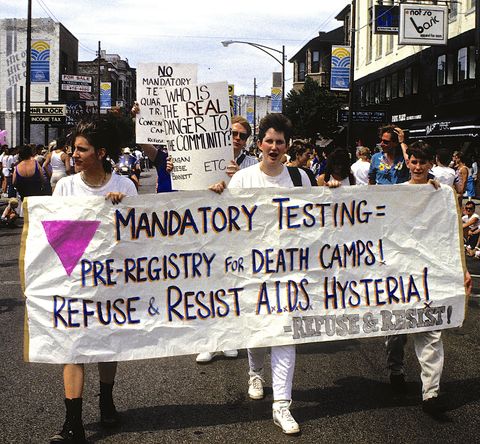 Protesters march at The Chicago Pride Parade in 1987