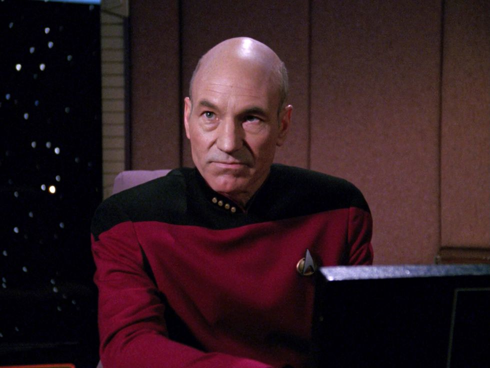 patrick stewart as captain jean luc picard in the star trek the next generation episode, 'hollow pursuits