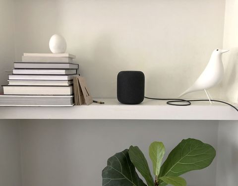 Apple HomePod smart speaker in situ, on shelf, Vitra bird