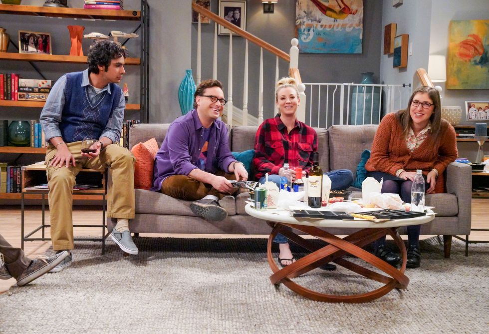 rajesh koothrappali kunal nayyar, leonard hofstadter johnny galecki, penny kaley cuoco and amy farrah fowler mayim bialik when bernadette won't go into labor, all her friends try different tactics to get things started