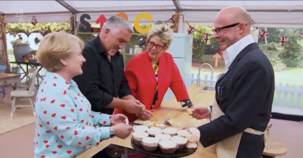 Celebrity Bake Off for Stand Up 2 Cancer, Sandi Toksvig, Paul Hollywood, Prue Leith, Harry Hill