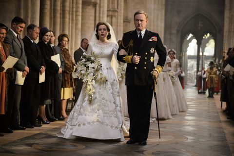 Claire Foy and Jared Harris as Elizabeth and King George in The Crown